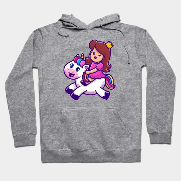 Cute Princess With Unicorn Cartoon Vector Icon Illustration Hoodie by Catalyst Labs